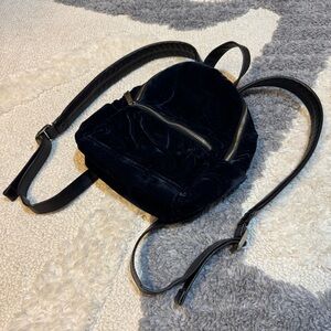 French Connection Velvet Mini Backpack Midnight Blue